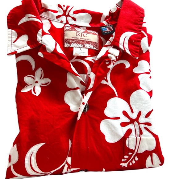 Sz L RJC Red & White Hawaiian 🌺 Short Sleeve Button Down Shirt - Picture 3 of 6